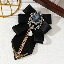 1件優雅大蝴蝶結女士肖像蝴蝶設計水鑽胸針，手工絲綢緞帶珠寶胸針，適合日常配戴，女性禮物，包包裝飾 - 經典 - 查看 15