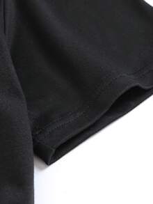 Good Morning. Slim Ice! Fashionable Casual Short Sleeve Print For Plus Size Women In Europe And America, Comfortable Loose Fit Stretch Fabric Clothing For Plus Size Women, Cool Round Neck Sweater For Spring And Summer Tee - 黑色 - 查看 3