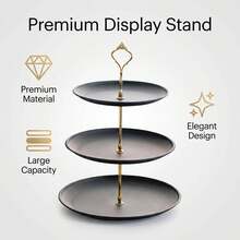 1pc,2/3/4 Tier Cupcake Stand, Black Round Dessert Display Tray With Gold Handle, Cake Serving Stand For Wedding Party Birthday Afternoon Tea Decor - Black - View 3