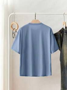 Women's Short-Sleeved T-Shirt With Round Neck And Grape And Fruit Print, Casual Holiday Top - 霧霾藍 - 查看 2