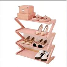 Scarpiera a 4 livelli a forma di Z, soluzione per lo stoccaggio delle scarpe facile da montare, organizer impilabile per casa, soggiorno e camere da letto - Rosa - Visualizzare 4