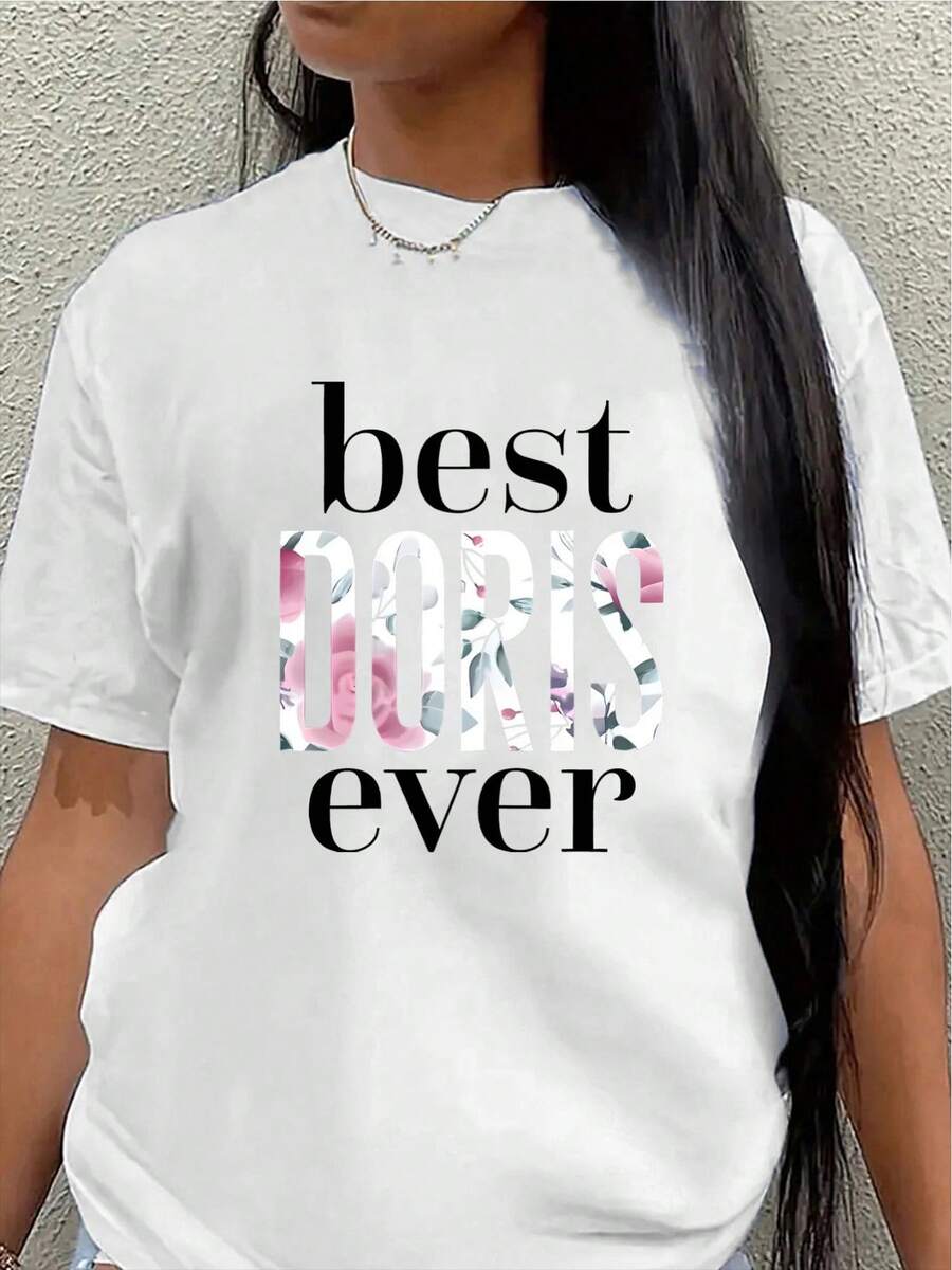 Polyester Short-Sleeved T-Shirt With The Classic Doris Pattern, A Casual T-Shirt Suitable For Home, Office, And Restaurants. Lightweight, Durable, And Comfortable Fit, The Perfect Choice For Everyday Wear. Women's Casual Blouse - 白色 - 查看 1