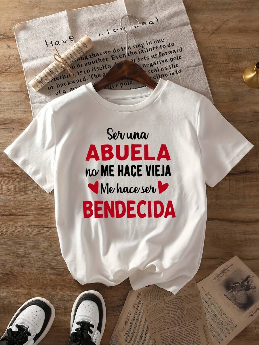 Women's Casual Sports T-Shirt With Bold Graphic Text "Be A GRANDMA" -- Elastic Crew Neck Shirt, Machine Washable, Comfortable Fit And Perfect For All Seasons, For Casual Wear And Celebrating Grandparenthood. - 白色 - 查看 1