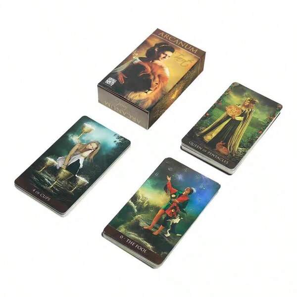 Bộ bài Tarot Arcanum, 78 lá bài tiếng Anh, Quà Giáng Sinh, Trò chơi để bàn cho gia đình, Trò chơi bói toán giải trí, dự đoán tương lai.