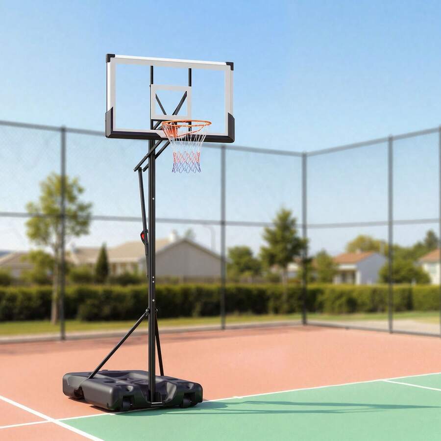 Portable Basketball Stand, 10 Ft Height Adjustment Basketball Hoop & Goal, Portable Basketballs Hoop With 54 Inch PC Backboard & Wheels For Kids, Teens, Adults In Driveways, Pools, Schools - 10 ft with 54 inch PC Backboard & Wheels - 查看 1