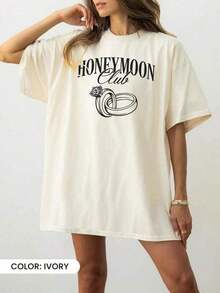 1 camiseta gráfica de algodón talla grande, camiseta para club de luna de miel, regalo para despedida de soltera, regalo de boda, luna de miel, regalo para la futura novia, regalo nupcial a juego, camiseta para la novia, top de algodón grueso para mujer – Hecho de algodón puro de primera calidad, transpirable y duradero para mayor comodidad y resistencia. Ideal para el trabajo, el gimnasio, los viajes, reuniones informales, actividades al aire libre y para usar en capas en cualquier temporada. Perfecto para la escuela, looks urbanos o para desconectar en casa. Y2K, Camisa Oversized para Hombre, Tops de Verano 180g Algodón 100% - Blanco - Ver 8