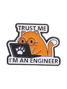 Trust Me I'm An Engineer Enamel Pin Working Orange Cat Wearing Glasses Brooch Backpack Clothing Badge Jewelry Gift For Friends - Multicolor - View 10