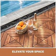 Interlocking Deck Tiles Diagonal Pattern, 12" X 12" Acacia Wood Tiles For Patio, Waterproof, All-Weather, Outdoor Decking For Garden, Pool, Balcony - 12 X 12 Inches - View 9