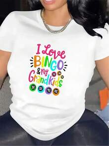 Lightweight Short Sleeve T-Shirt | With A "I Love Bingo And My Grandchildren" Design, Durable And Comfortable, Ideal For Casual Wear, Vibrant Colors And Fun Print, Perfect Gift For Family Gatherings. - 白色 - 查看 1