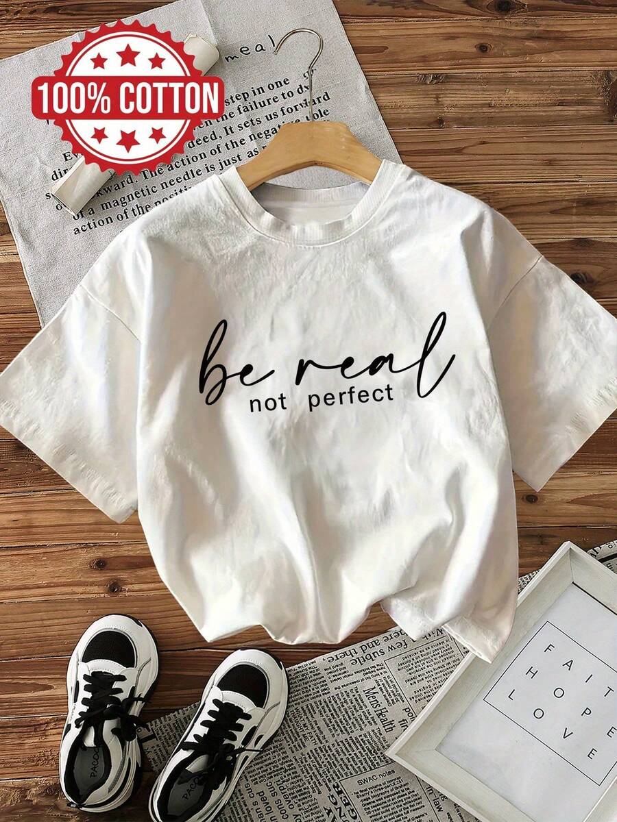 Camiseta con estampado gráfico, Top casual de manga corta con cuello redondo para verano y primavera, Ropa de mujer