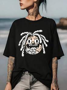 Women's Casual Blouse, Simple Style For Everyday Wear, 180G. Comfortable And Stylish Unisex T-Shirt With A Unique Dreadlock Design - Perfect For Vacations, Family Gatherings, Or Corporate Team-Building Activities - A Must-Have Gift For Summer Events. - 黑色 - 查看 1