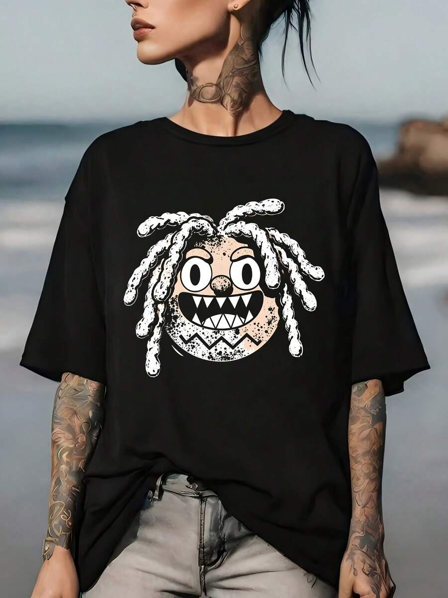 Women's Casual Blouse, Simple Style For Everyday Wear, 180G. Comfortable And Stylish Unisex T-Shirt With A Unique Dreadlock Design - Perfect For Vacations, Family Gatherings, Or Corporate Team-Building Activities - A Must-Have Gift For Summer Events. - 黑色 - 查看 1