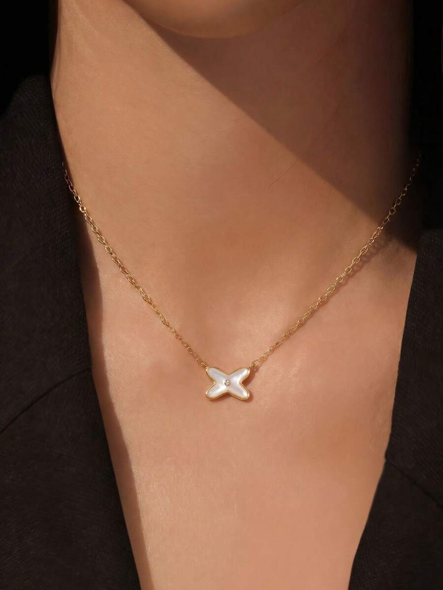 1pc S925 Sterling Silver & Mother-Of-Pearl Cross Pendant Necklace For Women, Minimalist Korean Style Delicate Choker, Elegant & Gentle Design, Versatile For Daily, Party Wear, Suitable For Holiday Gifts - Cross - View 1