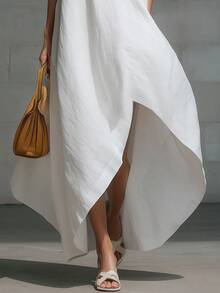 Women's Dress 2026 European American Minimalist Style, Sleeveless With Half Zipper Closure Loose Fit In Cotton Linen Fabric - 白色 - 查看 4