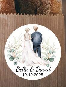 Customizable Wedding Round Stickers, Personalized With Name, Date, Floral Design And Groom & Bride Silhouette Pattern. Suitable For Party Decoration, Gift Labels, Commemorative Collectibles - Multicolor - View 4