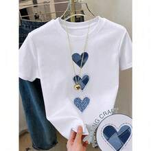 Camiseta con estampado de camisa casual para mujer, manga corta y cuello redondo, moda urbana local de primavera/verano. - Blanco - Ver 6