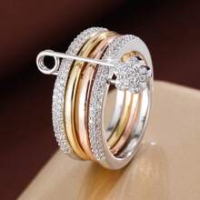 1pc Elegant Four-Ring Plum Blossom Brooch With Detachable Design, Inlaid Cubic Zirconia, Women's Ring - Multicolor - View 22