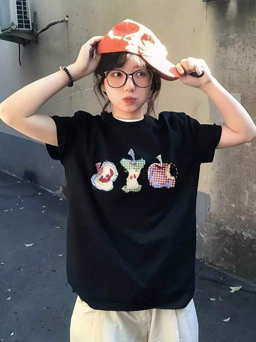 Camisetas Para Mujer AlgodónCamiseta divertida estampada única arte colorido casual moderna cómoda para jóvenes verano negro talla S-M-L moda urbana mundial 2026 - Negro - Ver 1