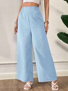 Pantalones anchos y sueltos de estilo casual para primavera, verano y otoño - Celeste - Ver 3