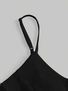 xheSHEIN MOD Vestido de verano con tirantes finos y detalle de rizo para mujer con bajo amétricoxhe - Negro - Ver 3