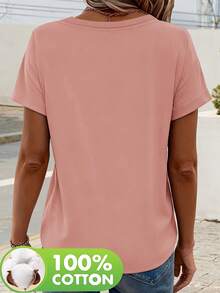 Women's Short-Sleeved T-Shirt Made From 100% Pure Cotton With A Heart Print - Comfortable, Versatile, Casual Crew Neck T-Shirt, A Spring And Summer Staple, Machine Washable, An Essential Everyday T-Shirt With A Soft Texture - 粉色 - 查看 2