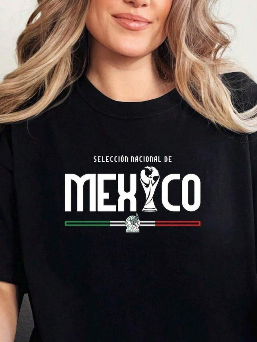 Camiseta unisex, Camiseta unisex de la Selección Nacional de México para la Copa Mundial 2026, ropa de mujer, blusas de mujer, tops de mujer, camisetas de mujer,Lightweight, Breathable Fabric,Pretty Style, Summer Outfit,Cool Trendy, School & Daily DJKO - Negro - Ver 1