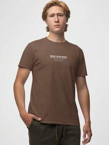 Aveloz Authenticity Men's T-Shirt, Comfortable, 100% Cotton - 鏽棕色 - 查看 1