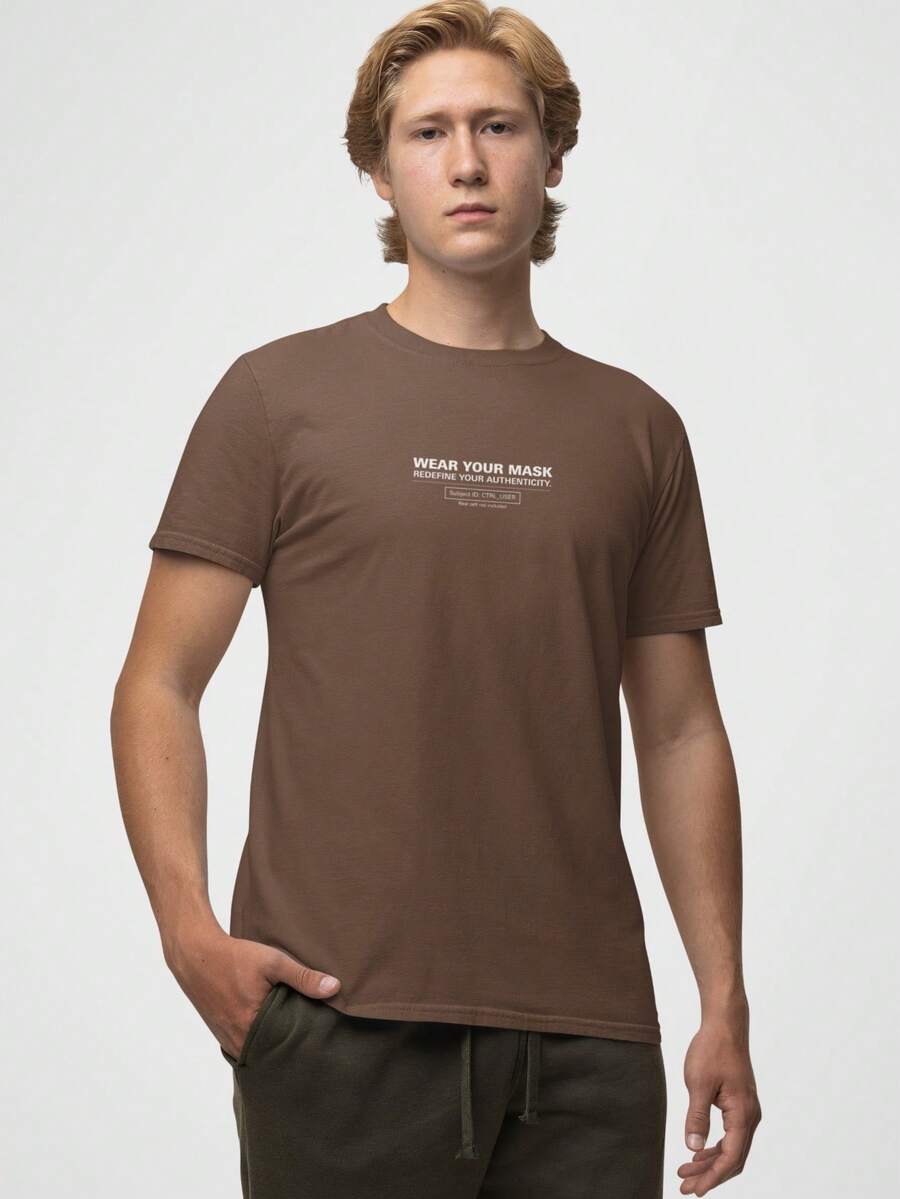 Aveloz Authenticity Men's T-Shirt, Comfortable, 100% Cotton - 鏽棕色 - 查看 1