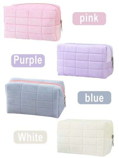 4/1pc - Portable Zippered Makeup Bag, Checkered Quilted Makeup Bag, Makeup Brush Organizer, Travel Toiletry Bag, Available In Various Colors And Styles, Multi-Functional Large-Capacity Makeup Bag. A Must-Have For Travel And Vacations, It Can Hold Sanitary Napkins, Tampons, Keys, Etc. Stylish And Casual Large-Capacity Portable Zippered Makeup Bag, Back-To-School Bag, Travel Bag, Beach/Summer Travel Bag, Student Makeup Bag, Back-To-School Supplies, Travel Essential.