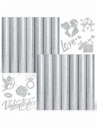 Silver Glitter Heat Transfer Vinyl ,2/4/10 Pack 12"X10" Iron On Vinyl For , Easter Decorations For Shirts Dress, 14 Sheets Silver Colors Glitter Heat Press Vinyl ,Heat Transfer Vinyl Bundle Sheets- Iron On Vinyl For T Shirts Hats Clothing Compatible With Cameo Heat Press Machine