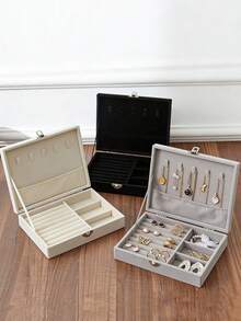 1pc Velvet Jewelry Box, Jewelry Organizer Tray, Multi-Functional Jewelry Display Case, Ring Holder Storage Box, Glass Lid Showcase Box, Large Capacity Jewelry Organizer, Earring Holder, Gift Box, Collection Box, Wedding Gift Box - Multicolor - View 6