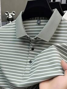 Kemeja Polo Bergaris Pro Man Wardrobe, Atasan Olahraga Lengan Pendek Berkerah - Grey - View 1