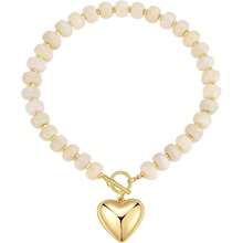 Chunky Gold Heart Necklace For Women, Resin Beaded Chain With Puff Heart Adjustable Clasp, Perfect For Daily Wear Party Date Streetwear Outfits Fashion Jewelry Gift - trắng - Xem 1