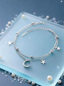 1pc S925 Sterling Silver Luxury Shiny Moon & Star Pendant Adjustable Bracelet, Suitable For Girls And Girl For Multiple Occasions, High-Quality Birthday Party Or Graduation Gift - Stars and Moon - View 11