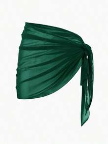 Falda pareo de malla de color sólido, perfecta para vacaciones en la playa. - Verde Oscuro - Ver 7