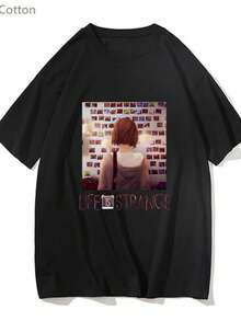 Women's Blouses Life Is Strange Graphic Anime T-Shirts Fashion Menwomen Tshirt Short Sleeve 100% Cotton Tee-Shirt Cute Cartoon Manga T Shirt - 黑色 - 查看 1
