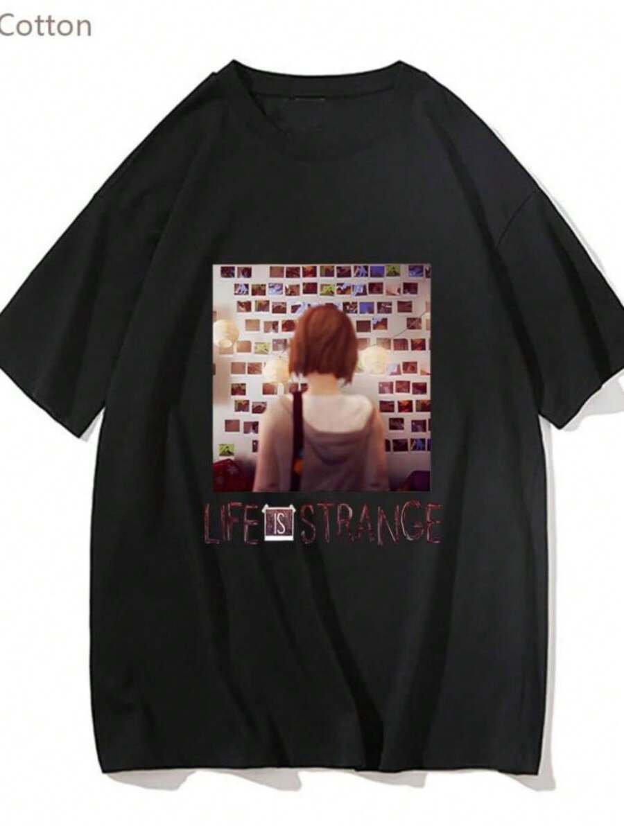 Women's Blouses Life Is Strange Graphic Anime T-Shirts Fashion Menwomen Tshirt Short Sleeve 100% Cotton Tee-Shirt Cute Cartoon Manga T Shirt - 黑色 - 查看 1