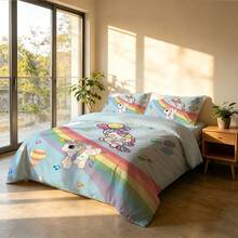 3件套可爱卡通彩虹独角兽图案床上用品套装,包含1个被套和2个枕套(不含填充物),高清染色,100%涤纶面料,加大双人床尺寸,舒适柔软,拉链封口,可机洗,适合男孩、女孩、卧室、客房、旅行、露营和宿舍使用。 - 彩色 - 查看 8