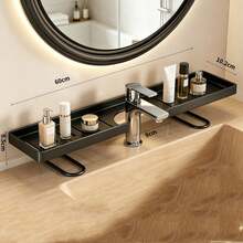1pc Bathroom Vanity Organizer Rack, Modern Luxury Minimalist Vanity Storage Shelf For Toiletries & Cosmetics, Wider U-Shaped Fits All Faucets, Thick Material, Strong Load Bearing, Durable, Hollow Design Prevents Water Accumulation, Suitable For Kitchen Sink And Bathroom Sink - Black - View 7