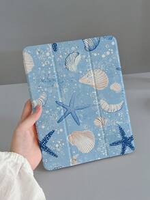 1个蓝色海洋贝壳和海星图案平板电脑保护套，兼容iPad 7/8/9、10.2英寸（2022款）、iPad Air 5/4/3、第九代10.2英寸、iPad Pro 11英寸（A16 2025款），带支架 - 彩色 - 查看 2