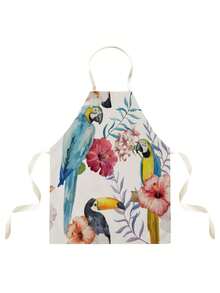 1pc Tropical Bird & Floral Pattern Single-Sided Printed Apron, Unisex Home Kitchen Neck-Tie Apron, Home Decor Cooking Protective Apron - Multicolor - View 8