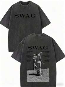 SWAG 2026 Coachella 2000s Pop Nostalgic T-Shirt, With You Era Album Theme Tee, New For Men And Women, 100% Cotton, Distinctive Portrait Print, Crew Neck, Short Sleeve, Streetwear, Breathable, Soft, Unisex T-Shirt For Summer Outings, Casual Daily Wear For JB XRKB Fans - 黑色雙面 2 - 查看 1