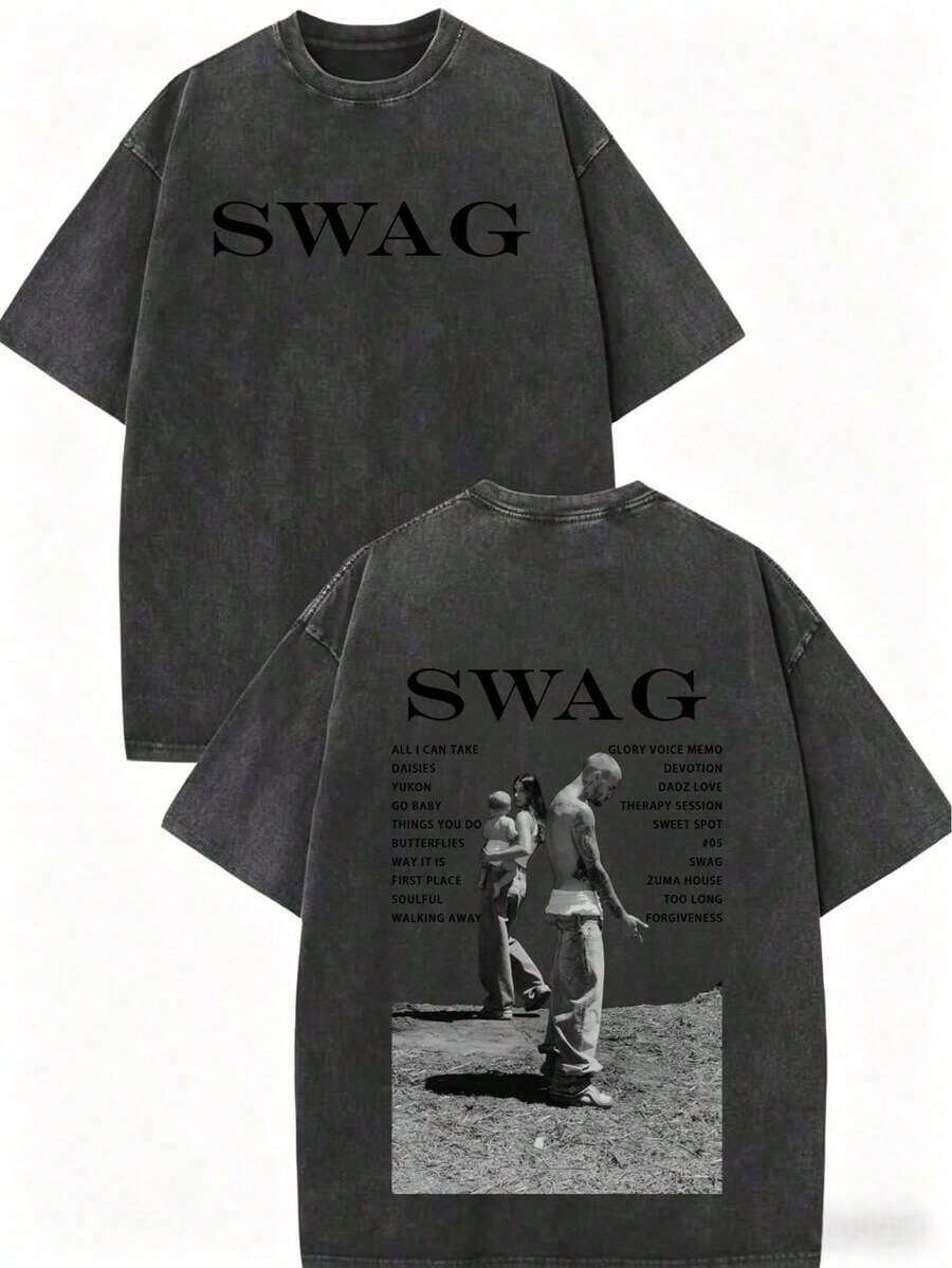 SWAG 2026 Coachella 2000s Pop Nostalgic T-Shirt, With You Era Album Theme Tee, New For Men And Women, 100% Cotton, Distinctive Portrait Print, Crew Neck, Short Sleeve, Streetwear, Breathable, Soft, Unisex T-Shirt For Summer Outings, Casual Daily Wear For JB XRKB Fans - 黑色雙面 2 - 查看 1