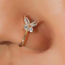 Khuyên mũi hình chữ U không cần xỏ lỗ bằng đồng zirconia dành cho nữ, thiết kế hình bướm phổ biến theo phong cách Châu Âu và Mỹ. - Khuyên mũi hình chữ U đính đá zircon, chất liệu đồng, dành cho nữ. - Xem 10