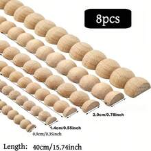8 piezas 40cm/Múltiples Tamaños Ribete de Cuentas de Madera sin Pintar, Tiras Decorativas de Cuentas de Madera, Líneas Decorativas de Cuentas de Madera Semicirculares, Líneas Decorativas de Cuentas de Madera 3D sin Pintar DIY Hechas a Mano, Adecuado para Decoración de Marco de Fotos, Borde de Pared, Marco de Puerta del Hogar - Ribete Decorativo en Forma de Abanico - A - Ver 3