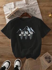Camiseta unisex de manga corta, para mujerEdelweissImprimirCamiseta-CortoRedondoCuelloInformalBlusaSuperiorconMontaña&Edelweiss,OpacoAdecuadoparaPrimaveraVeranoDesgaste,MáquinaLavableNo-Teepara,PicnicTodos los díasConjuntos de ropa deportivahombre, , , Dazymujer,romwehombres, bohochic,maestrasregalos,camisetaparaconjuntos de mujercon curvasparamu,y2k, - Negro - Ver 1
