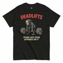 Women's Casual Black Short-Sleeved Crew Neck Camisole With Skeleton Bodybuilder Graphic Print, Regular Length, Slightly Stretchy Fabric. Pure-Cotton - 黑色5 - 查看 1