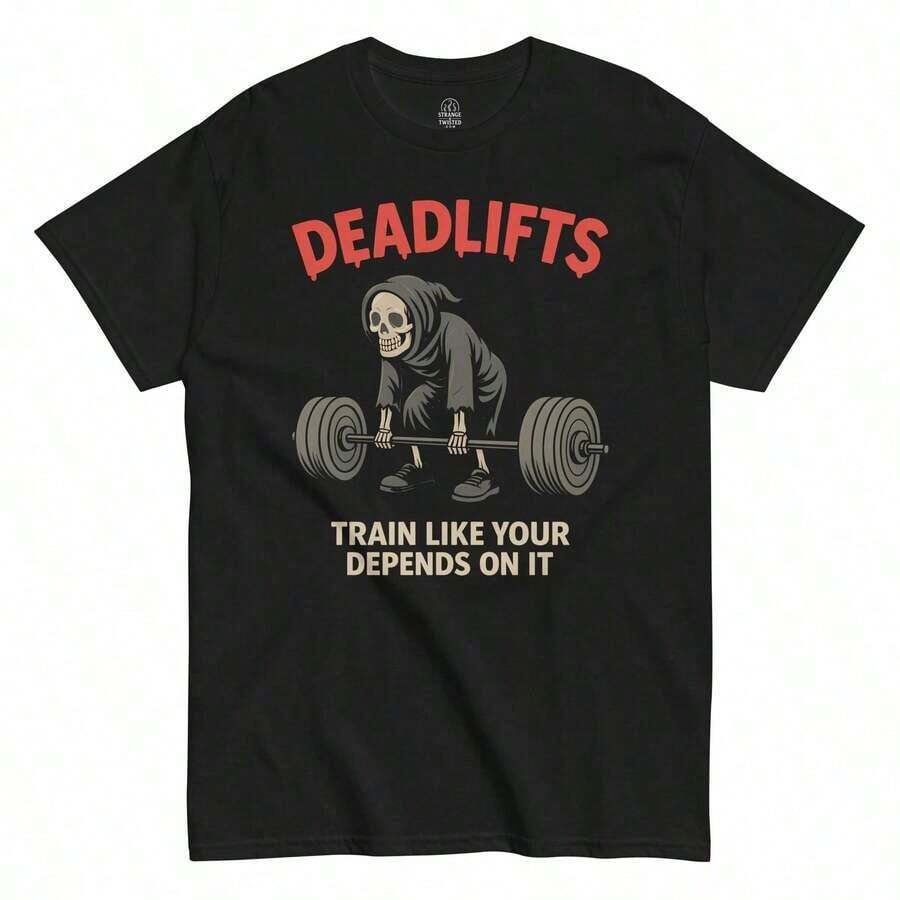 Women's Casual Black Short-Sleeved Crew Neck Camisole With Skeleton Bodybuilder Graphic Print, Regular Length, Slightly Stretchy Fabric. Pure-Cotton - 黑色5 - 查看 1