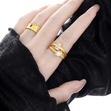 18K金雙石女款戒指，925純銀可調節雙層鋯石日常珠寶 - Zircon Ring - 查看 2