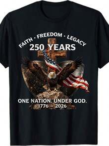 1 camiseta del 250º aniversario de EE. UU. - Faith Freedom Legacy 1776 2026, diseño retro, camiseta vintage de historia con estampado de 250 años de independencia, lavable a máquina, adecuada para uso casual y eventos históricos, 180g Algodón 100%. - Negro - Ver 8